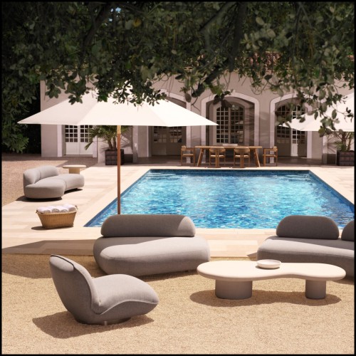 Chaise d’extérieur 24 - Relax - Luxurious outdoor chair with beige fabric and black base - Pacific Compagnie.