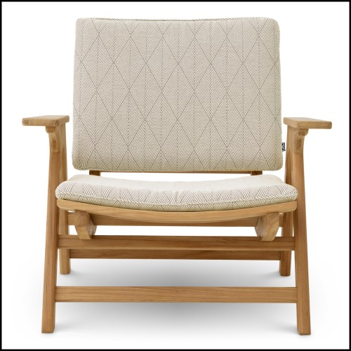 Chaise d’extérieur 24 - Oceanview - Luxury outdoor chair with teak wood and fabric, acento noir blanc color - Pacific Compagnie.