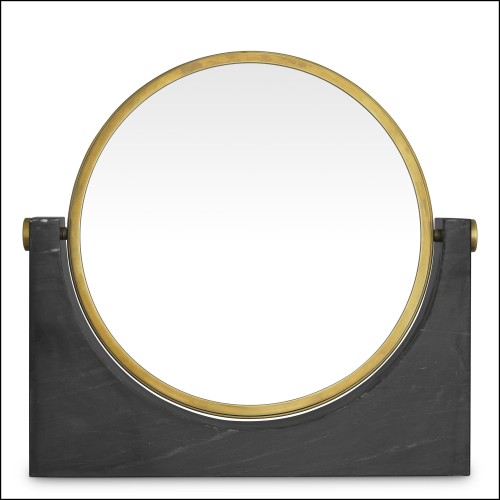 Miroir de table 24 - Vivaldi - Sophisticated desk mirror featuring vintage laiton and black marble design - Pacific Compagnie.