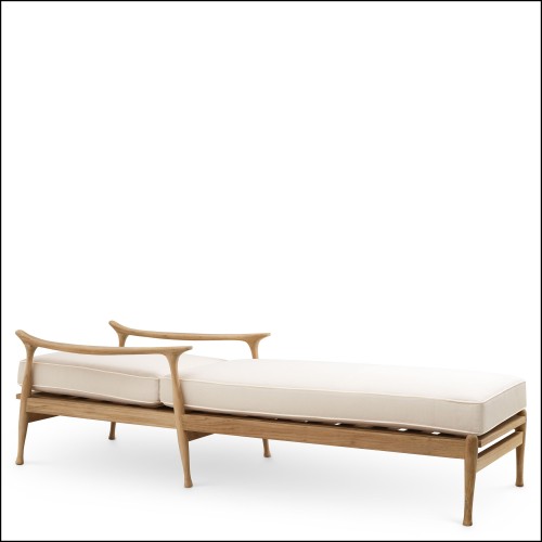 Lit de jour d’extérieur 24 - Manzo - Elegant lounge chair for outdoor spaces, teak and flores white - Pacific Compagnie.