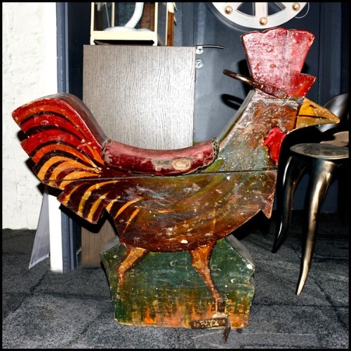 Coq 01 - 311-R. J. LAKIN - Classic wood‑carved rooster, bright paintwork, suitable for mantelpiece decoration - Pacific Compagni