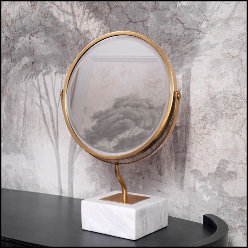 Miroir de table 24 - Jovanni - Luxury table mirror with vintage brass finish and white marble - Pacific Compagnie.