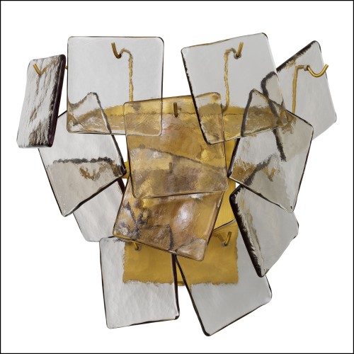 120272 - Decorative lighting fixture in antique brass and glass, 31 cm height - Pacific Compagnie.