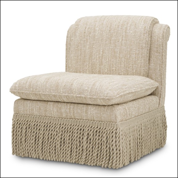 120173 - Wooden luxury chair with plush cream boucle seating - Pacific Compagnie.