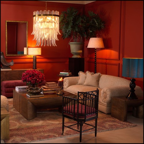 120582 - Elegant mahogany wood fauteuil with rich Bordeaux leather and ornate carvings - Pacific Compagnie.