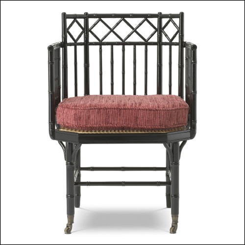 120582 - Luxurious Bordeaux armchair featuring a sturdy mahogany frame and plush velvet cushioning - Pacific Compagnie.