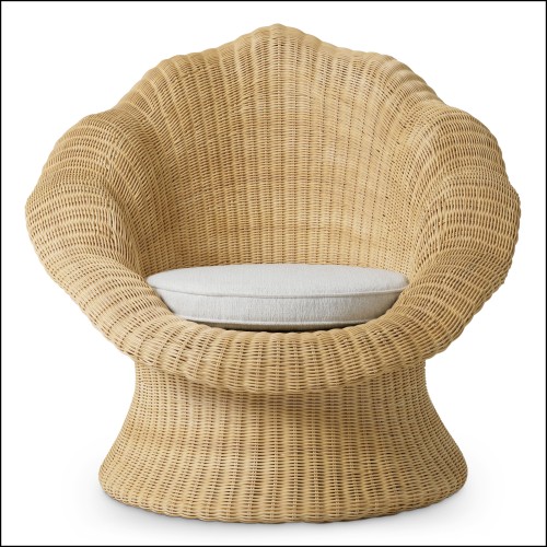 119751 - Fauteuil en rotin tressé, finitions de luxe, teinte crème - Pacific Compagnie.