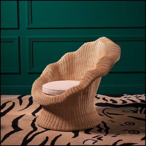 119751 - Luxury cream-colored armchair with distinctive wicker pattern - Pacific Compagnie.