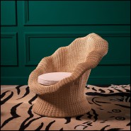 119751 - Luxury cream-colored armchair with distinctive wicker pattern - Pacific Compagnie.