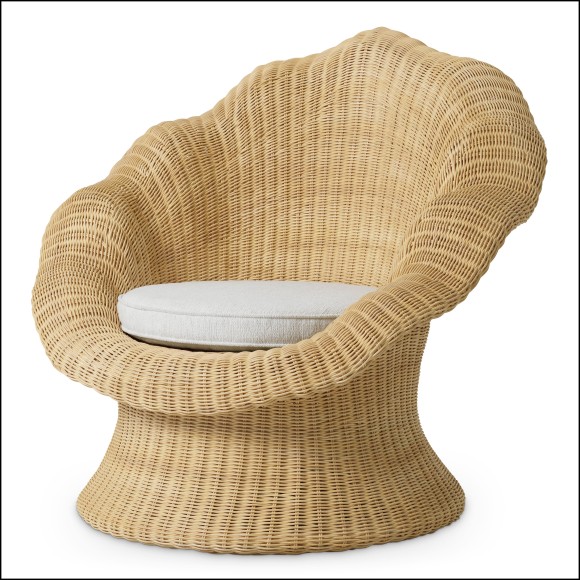 119751 - Fauteuil en rotin de haute qualité, design crème, pour salon de luxe - Pacific Compagnie.