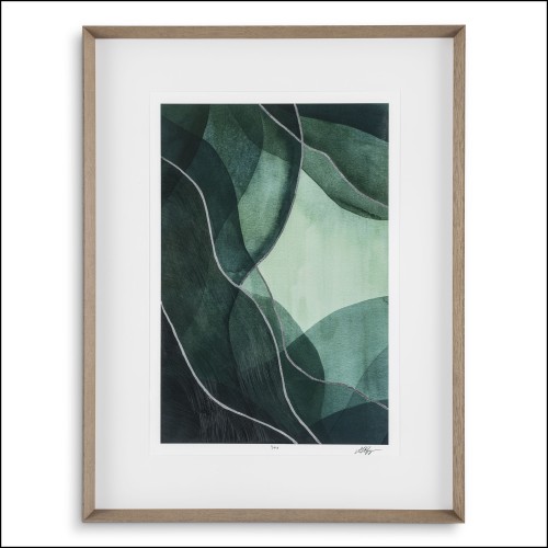 121101 - Large glass picture with wooden border, elegant room decor - Pacific Compagnie.