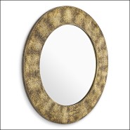 120024 - Elegant iron framed mirror with a diameter of 110cm and a vintage brass look - Pacific Compagnie.