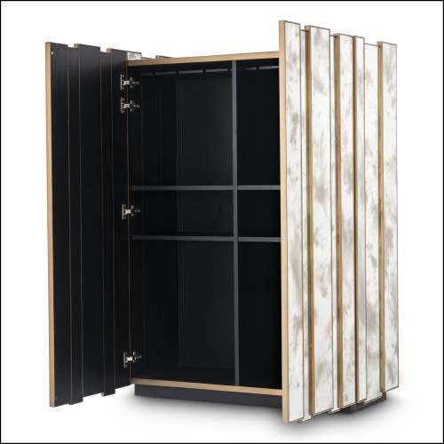 120248 - Bar console with glass and brushed brass finish, 110 cm wide - Pacific Compagnie.