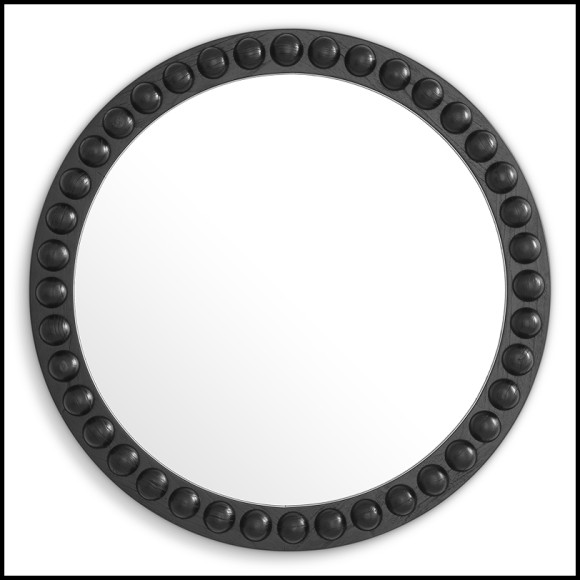 Miroir 24 - Kenton rond - Miroir de luxe en bois de mindi noir, diamètre 80 cm - Pacific Compagnie.