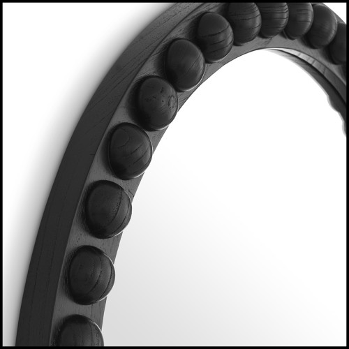 Miroir 24 - Kenton rond - Décoration murale en bois de mindi, miroir de luxe noir, 80 cm de diamètre - Pacific Compagnie.