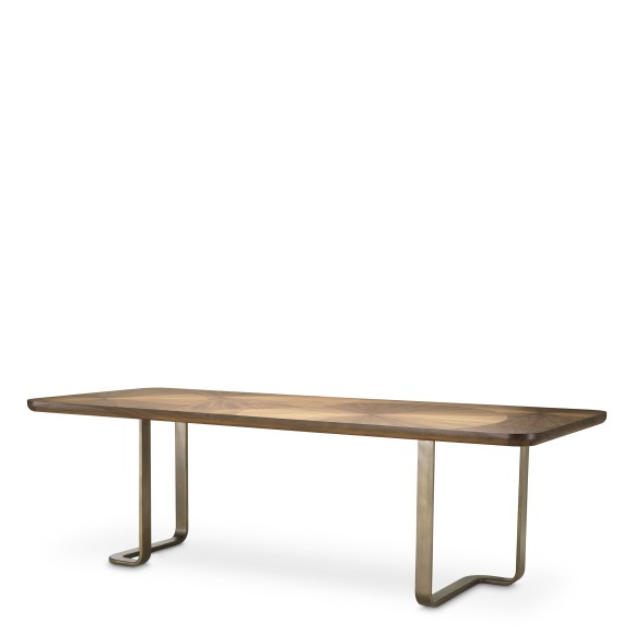Table de salle à manger 24 - Rucello - Table de repas en aluminium et contreplaqué avec placage noyer clair - Pacific Compagnie.