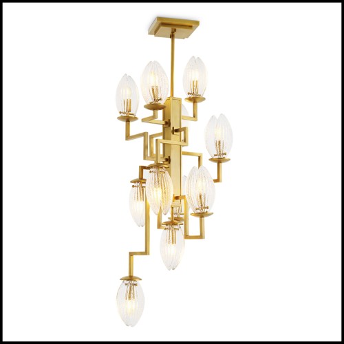 Lustre 24 - Persephone - Luminaire intérieur en verre avec abat-jour en laiton, Lustre 24-Persephone - Pacific Compagnie.