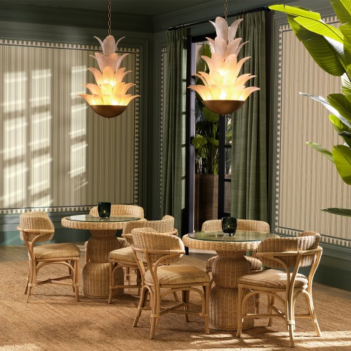 Table de salle à manger 24 - Tiago - Luxury woven rattan dining table with glass top, natural color - Pacific Compagnie.