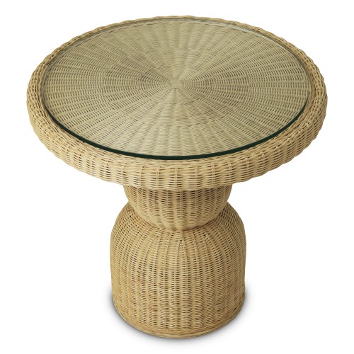 Table de salle à manger 24 - Tiago - Round glass top dining table with rattan base - Pacific Compagnie.