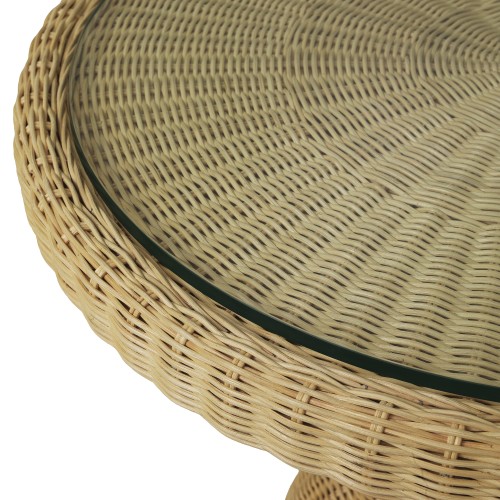 Table de salle à manger 24 - Tiago - Elegant dining table with rotating glass top and rattan legs - Pacific Compagnie.