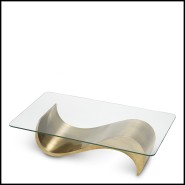 Table basse 24 - Chambertin - Luxury coffee table with stainless steel and glass, laiton vieilli finish - Pacific Compagnie.