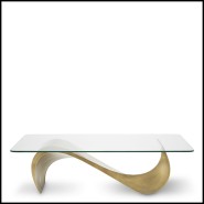 Table basse 24 - Chambertin - Sleek low table with verre and acier inoxydable materials, laiton vieilli color - Pacific Compagni