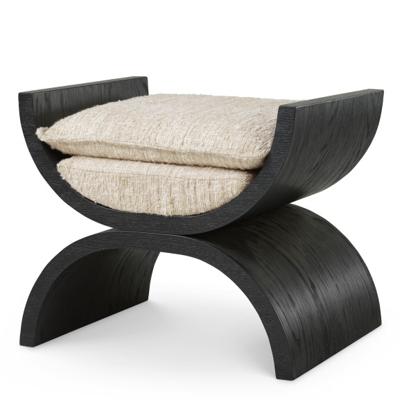 Tabouret 24 - Claybourne - Tabouret de luxe en bois d'hévéa bouclé crème sonata - Pacific Compagnie.