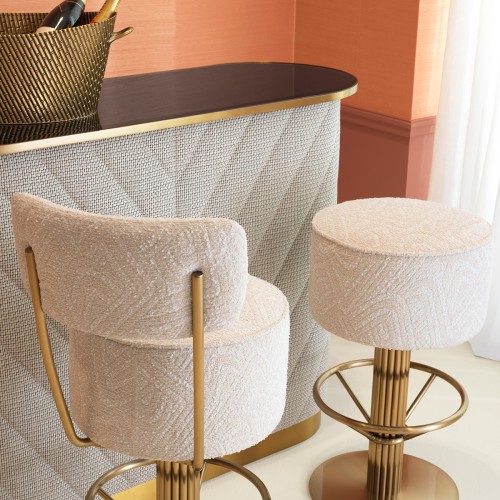 Tabouret de bar 24 - Carleton with back - Luxury bar stool with brushed brass finish and green camari upholstery - Pacific Compa