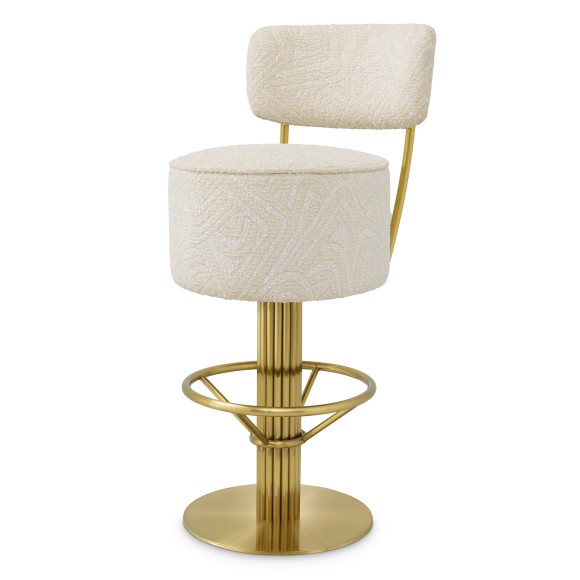 Tabouret de bar 24 - Carleton with back - High-end bar chair with cream camari and stainless steel frame - Pacific Compagnie.