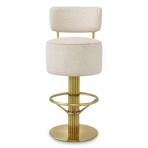 Tabouret de bar 24 - Carleton with back - Tabouret de bar élégant en acier inoxydable avec finition laiton brossé et camari crèm