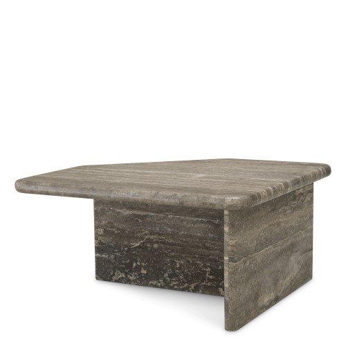 Table basse 24 - Ciro - Table basse en travertin argenté, modèle compact 70x70x35 cm - Pacific Compagnie.