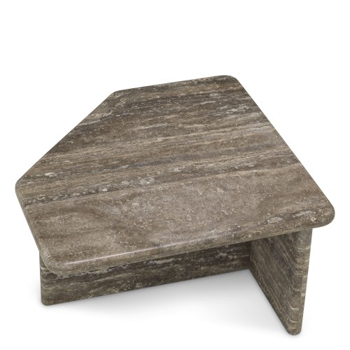 Table basse 24 - Ciro - Table basse de luxe en travertin argenté, 70x70 cm - Pacific Compagnie.