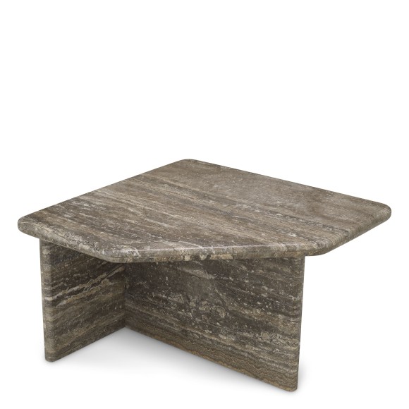Table basse 24 - Ciro - Elegant low table with travertin argenté finish - Pacific Compagnie.