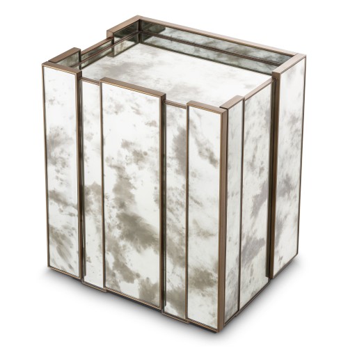 Table de chevet 24 - Nottingham - Table de chevet with vintage mirrored glass and oak veneer - Pacific Compagnie.