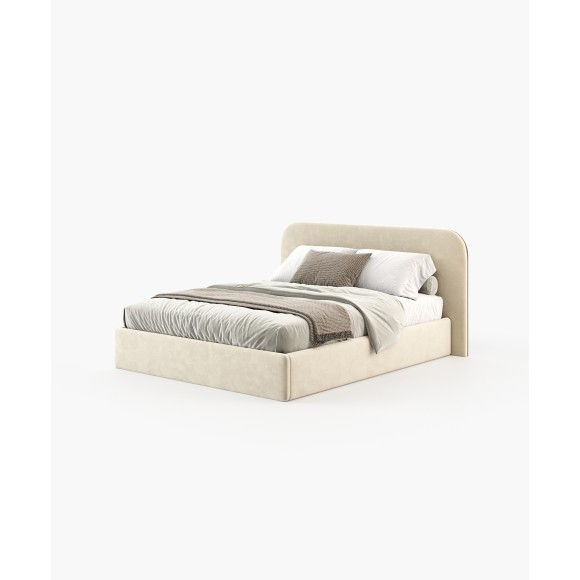 Lit 174 - Selene - Spacious bed with storage, featuring a natural wood and fabric design - Pacific Compagnie.