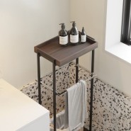 Portemanteau 174 - Ted - Modern wood and metal coat rack with storage in walnut color - Pacific Compagnie.