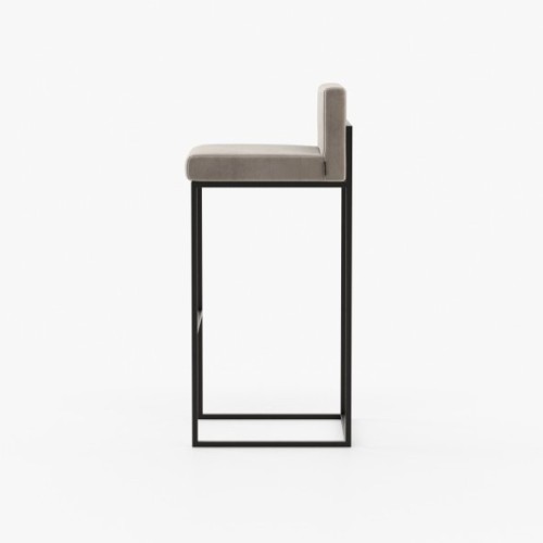 Tabouret de bar 174 - Peter - Khaki and white wooden bar stool with fabric seat - Pacific Compagnie.