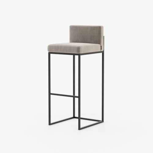 Tabouret de bar 174 - Peter - Comfortable fabric and wood bar stool in khaki and white - Pacific Compagnie.