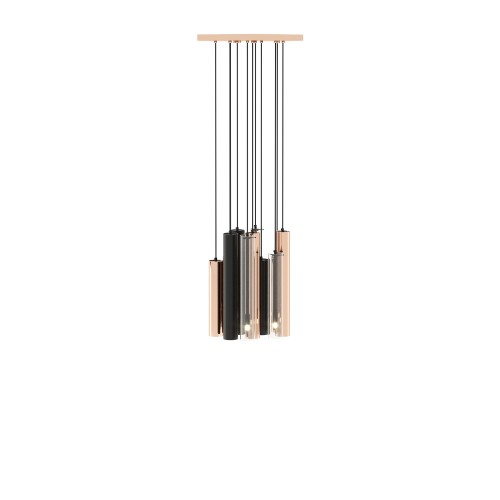 Suspension 174 - Jazz - Elegant metal and glass pendant suspension in polished stainless steel finish - Pacific Compagnie.
