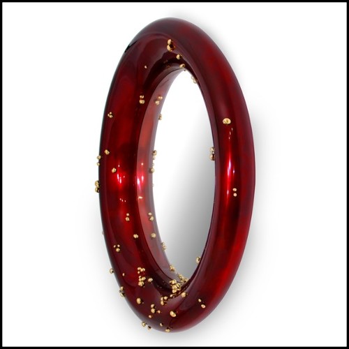 Miroir 155 - Red Mirror - Black and red glossy varnished mirror with ornate frame - Pacific Compagnie.