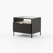 Table de chevet 174 - Rowling - Wooden bedside table with glass top and metal frame in walnut matte finish - Pacific Compagnie.