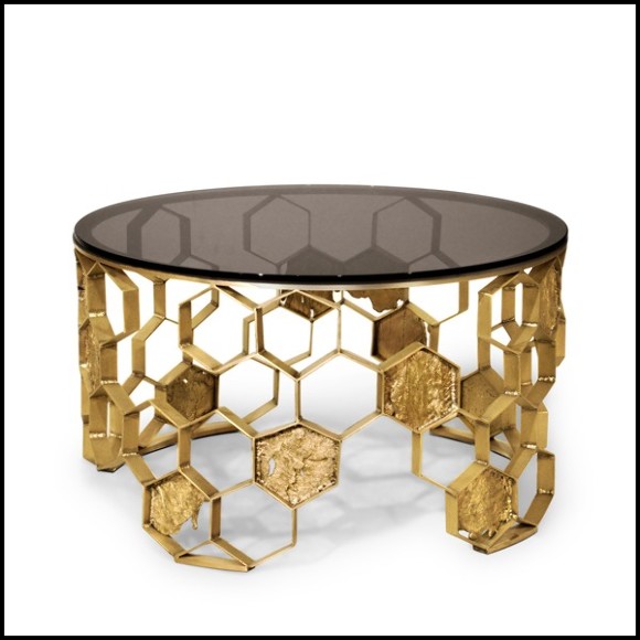 Table basse 155 - Manuka - Sophisticated low table with hand-crafted matte brass structure - Pacific Compagnie.