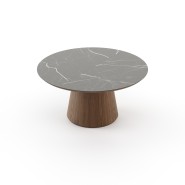 Table à manger 174 - Kelly round - Table à manger en noyer mat, dimensions 160cm - Pacific Compagnie.