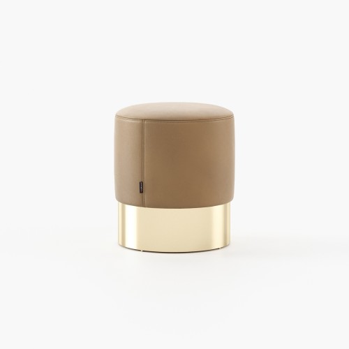 Pouf 174 - Isaac - Natural leather pouf with wooden base - Pacific Compagnie.