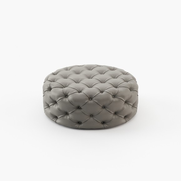 Pouf 174 - Bur - Natural leather Pouf 174-Bur in khaki color - Pacific Compagnie.