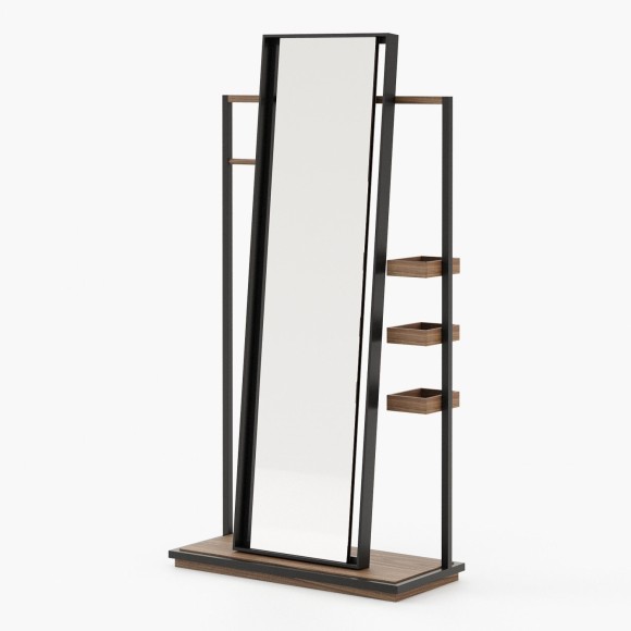 Miroir 174 - Herbert - Wooden mirror with metal accents and mirror panel in walnut color - Pacific Compagnie.