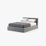 Lit 174 - Norma - Khaki fabric bed with wooden and metal accents in small size - Pacific Compagnie.
