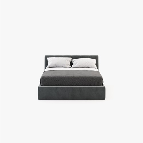 Lit 174 - Norma - Medium sized bed with wood, fabric, and metal construction in neutral tones - Pacific Compagnie.