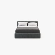 Lit 174 - Norma - Medium sized bed with wood, fabric, and metal construction in neutral tones - Pacific Compagnie.