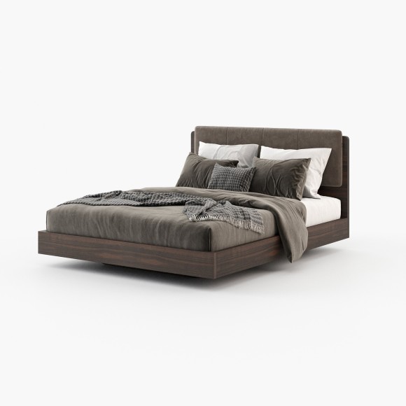 Lit 174 - Bruny - Wood and fabric bed with white and taupe color scheme - Pacific Compagnie.